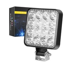 자동차 작업 라이트 스퀘어 트럭용 LED 야간 바 SUV용 작업등 12V 오프로드 48W 헤드라이트 방수 주행등 스포트라이트, White 1 PC