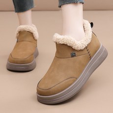 冬季女款保暖雪地靴，防滑耐磨皮革短靴，舒適百搭豆豆鞋, 駝色