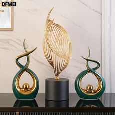 DFMEI 輕奢風生水起擺件客廳酒櫃玄關電視櫃辦公室書櫃喬遷新居禮品, 綠金：招財火旺+風生水起