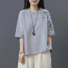 棉麻刺繡上衣