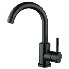 304不銹鋼高小彎水龍頭（拉絲霧黑）浴室檯面盆冷熱水龍頭, 1個