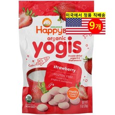Happy Family Organics 유아용 오가닉 요기스 냉동 건조 딸기 요거트 과일 스낵 28g 3개, 9개