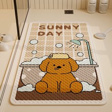可愛熊貓浴室防滑墊，適用於廚房、廁所、兒童老人防摔、吸盤固定、PVC材質, 浴室狗,40X70cm【實惠款】, 1個