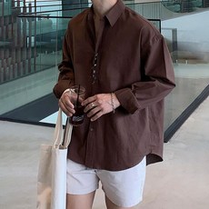 해피유통 남성 봄여름 캐주얼 셔츠 긴팔 면 소재 심플 디자인