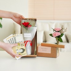 가정의달 어버이날 카네이션 원목마그넷스틱+용돈봉투+선물박스, 오크(밝은색상), 레드, 레드, 1개