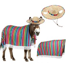 ECLATIS Lyrow 멕시코 당나귀 코스튬 액세서리 솜브레로 및 판초 담요 진짜 당나귀용 재미있는 퍼레이드 의상 말용 대형 동물 페리아 델 버로 친코 데 마요 피에스타 파티