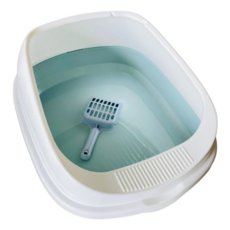 半封閉防噴濺加高貓砂盆附貓砂鏟貓便盆貓廁所, 綠色, 1個