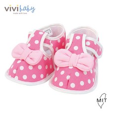 Vivibaby 蝴蝶結學步布鞋 MIT台灣製 粉色波點 舒適柔軟 保暖止滑 嬰兒學步鞋