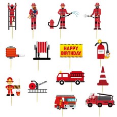 恐龍造型 蛋糕插卡 派對裝飾 派對小物 12入, 蛋糕插（消防車）, 1個