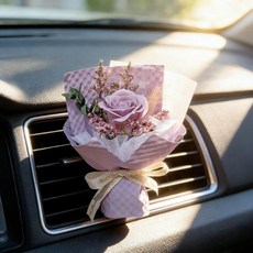 迷你永生花束 模擬玫瑰乾花花束 汽車香氛擺飾, 紫玫瑰混搭花束 成品花束【車載夾子 + 香片】