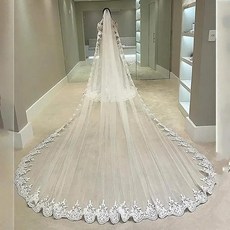 결혼식 신부 베일 레이스와 금속 빗이 긴 흰색 가장자리 대성당 길이, 2. WHITE