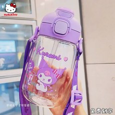 寶媽嚴選 9kmp (Poli) 变形警车珀利兒童宝宝波力卡通圖案塑料水瓶带吸管 尺寸 450 毫升多种容量。, 500ML紫色（雙飲款）, 1個