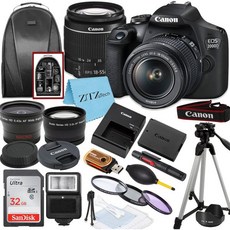 캐논 EOS 2000D Rebel T7 디지털 일안반사카메라 EF-S 18-55mm 렌즈 산디스크 32GB 카드 삼각대 케이스 광각 제이테크 액세서리 세트 20개 검정 재생품, 캐논 EOS 2000D Rebel T7 디지털 일안반사