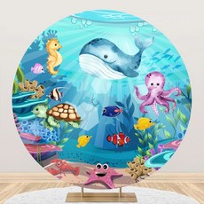 AOFOTO 2.2X2.2M(7X7피트) 바다 아래 원형 배경 원단용 파티 수중 사진 장식 생일 테마 커버 아치 베이비 샤워 세계 동물, 6.5x6.5ft