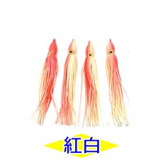 紅白魷魚型魚鉤 柔軟觸感 擬真動態 船釣岸釣適用, 1套, 4個裝