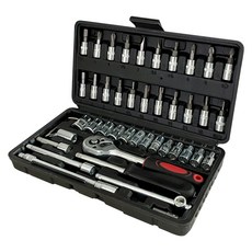 ZIO-BIZ 복스 공구 세트 46종 + 휴대용 케이스 블랙 / 비트소켓 육각소켓 육각렌치 라쳇핸들 라쳇연결대 복스연결대 깔깔이 드라이버핸들 복스어댑터 수공구 자동차정비 자전거정비, 1개