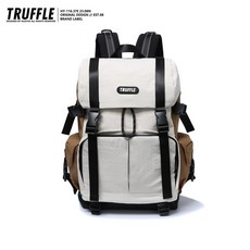 TRUFFLE 防水休閒大容量抽繩雙肩包 上班族首選 可放筆電 實用耐裝 原創設計 街頭風 登山包, 米白配咖啡