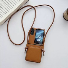 크로스 레더 케이스 수납 호환 Z플립5 카드 어깨끈 갤럭시, B. OPPO Find N3 Flip, A. 크로스바디 랜야드 카드 삽입  브라운 가죽 느낌, B. OPPO Find N3 Flip