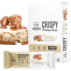 Genius Gourmet Crispy Protein Treat 솔티드 캐러멜 케토 스낵 저탄수화물 저설탕 및 글루텐 프리 성인용 단백질 스낵 단백질 바 당 유청 단, 10 Count (Pack of 2), 10 Count (Pack of 2), 2개