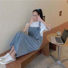 [라이프커머스] (스타일하우스)원피스 OPS 매력적인 언발 트임 멜빵 데님