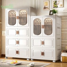 免安裝收納櫃 兒童衣櫃 家用客廳寶寶衣櫃 置物櫃 衣服收納櫃 簡易衣櫃 儲物櫃 層櫃 抽屜櫃 衣櫥 櫥櫃 雜物櫃, 72cm-1掛衣層+2折疊櫃【奶白色】,升級免安裝-加厚環保無味