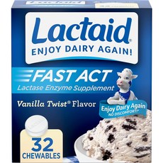Lactaid Fast 락테이드 패스트 액트 락타아제 엔자임 서플먼트 유당분해효소 32츄어블 3팩, 츄어블, 3개, 32정