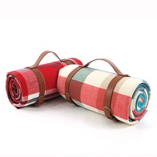 체크 스트랩 피크닉 캠핑 매트 150x200cm, 블루