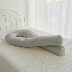 리누 순면 U자형 바디필로우 솜포함 커버분리형 안고자는 긴베개, 그레이