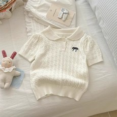 여아 카라 니트티 버튼 반팔티 티셔츠