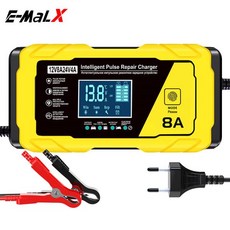 배터리 충전기 12V 24V 8A 4A 자동차 용 스마트 고속 AGM GEL WET 납 산성 8 단계 펄스 수리, 01 CHINA, 04 Yellow-US Plug