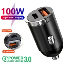 200W 자동차 듀얼 포트 미니 USB 충전기 초고속 시가 라이터 소켓 알루미늄 휴대폰 어댑터, 01 100W USB Type-c