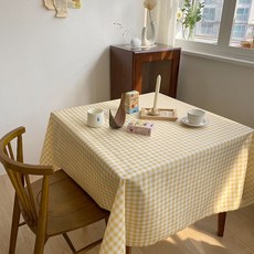 목화베리 체크 방수식탁보 캠핑테이블보, 체크레몬140*120