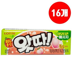 롯데 왓따 복숭아 껌 과자 간식, 23g, 16개