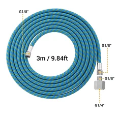 3 미터/10 피트 나일론 브레이드 에어 브러시 호스 표준 1/8 "" - 1/4 버쉬 키트 용 어댑터 슈트 in 1 도구 액세서리, NCT-3M Blue Hose2