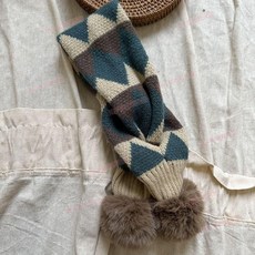 台灣出貨 2025秋冬兒童圍巾韓版休閒毛球交叉巾保暖百搭格子男女童毛球圍脖