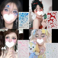 BLOWFISHFUGU 블루얼굴스티커 리본 큐빅 큐빅스티커 메이크업스티커 메이크업큐빅스티커, 12P, 혼색