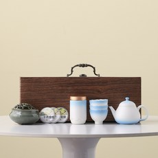 DFMEI 國潮故宮文創茶具禮品套裝送客戶長輩伴手禮實用企業年會商務禮物, 1個, 粗陶漸變香道茶禮-藍白(禮盒):如圖
