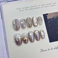 DFMEI 秋冬美拉德焦油暈染手工穿戴甲片輕奢純手工高品控美甲, 1組, 短橢圓(不含工具包):XS