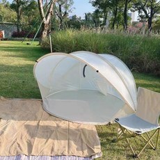 兒童帳篷戶外野餐露營單層可愛免搭可摺疊沙灘防曬防蚊蟲便捷收納, 1個, 米色帳篷(2-4人)