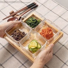 다오라인 우드 트레이 그리드 글라스 플래터 서빙 사각 디저트 브런치 안주 반찬 나눔접시 플레이팅, 정사각3, 1개