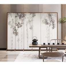 차례 병풍 제사 파티션 접이식 우드 그림 풍경화, 1개