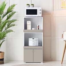 레브 밥솥다이 500 렌지대 주방 가전수납 인출식 3단선반, 그레이베이지, 3단