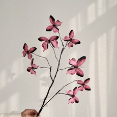 嘉義出貨 3D打印 仿真蝴蝶花 枯枝 仿真花裝飾 莫奈花園系列 櫥窗裝飾 軟裝創意插花擺件, 玫紅, 1個