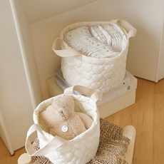 A bientôt ma chérie 可愛愛心絎縫嬰兒收納籃, 愛心圓形小號籃子 直徑20*15cm, 1個