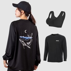 (사은품 증정 이너 브라탑) + 루즈핏 래쉬가드 상의 빅사이즈 체형커버 비치웨어 물놀이 수영복 자외선차단