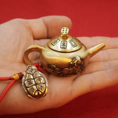 迷你龍鳳銅茶壺 手把玩工藝品 轉轉設計 打麻將小物 招財擺飾 黃銅材質 復古風格 桌面裝飾+把把壺轉轉+紅繩+小富甲
