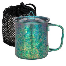 ECLATIS TiTo Titanium 뚜껑이 있는 컵 티타늄 프리미엄 냄비 초초경량 휴대용 300ml 접이식 손잡이 럭셔리 캠핑 차 커피 물 머그 야외 배낭상쾌한 여행 하이, 초록색, 1개, 초록색