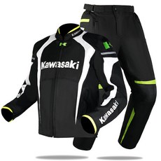 Kawasaki 機車防摔騎行服套裝, 黑白色,M
