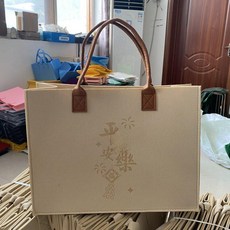 친환경 펠트 토트백 대용량 수납 가방 선물용 인쇄 가능, 카키 브라운 손잡이 40x30x15cm, 1개