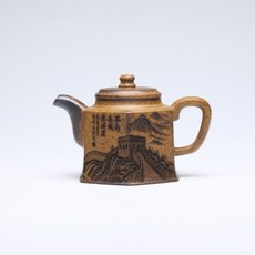 紫砂六方金钟茶壺, 1個, 褐色